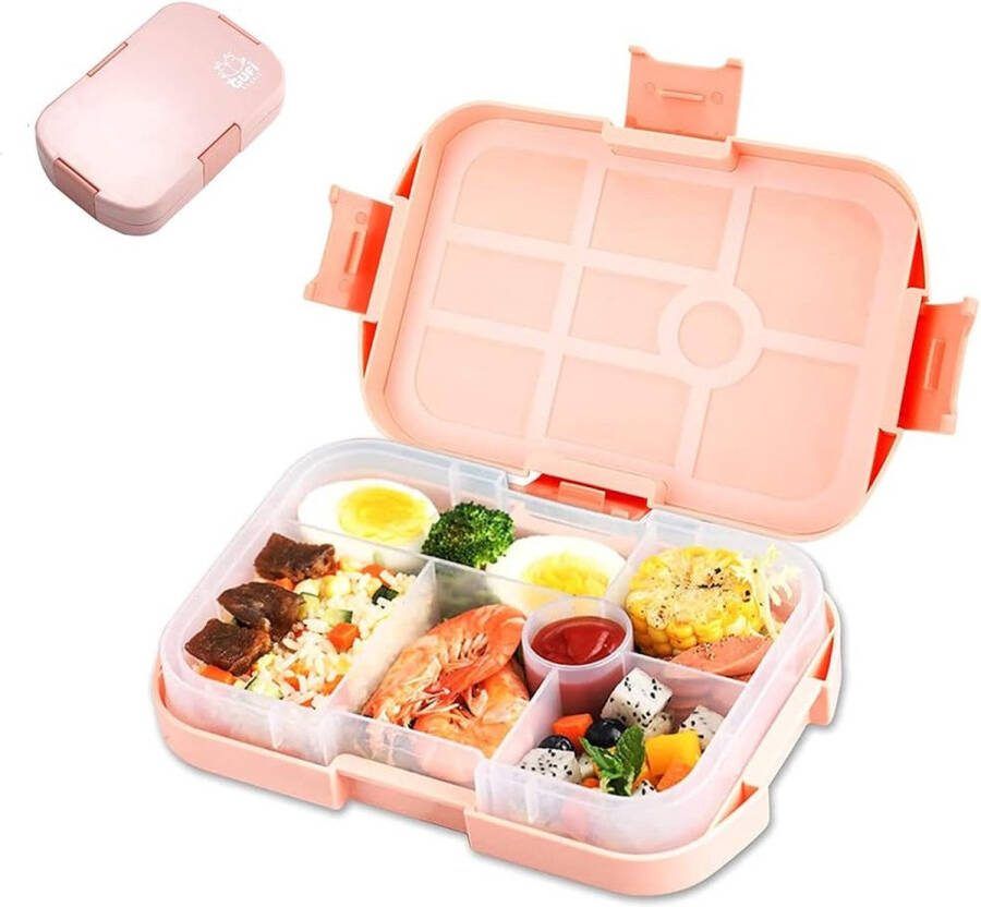 Kindvriendelijke Bento Lunchbox met 6 Compartimenten en Siliconen Sluiting Roze
