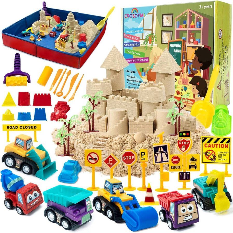 Kinetisch zand voor binnen en Buiten Kinetisch Zand Speelgoed Zand Bak incl Kunststof Opbergdoos Opvouwbare Zandbak Jongens Meisjes 3 4 5 6 7+ Jaar Oud