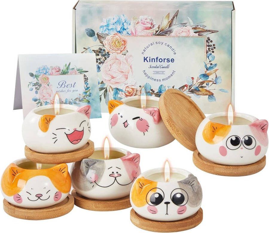 Kinforse Geurkaarsen Sets Geschenken voor vrouwen Verjaardagscadeaus voor haar Cadeaus voor vrouwen Kattengeschenken voor vrouwen 6 Pack nieuwigheid vrouwen