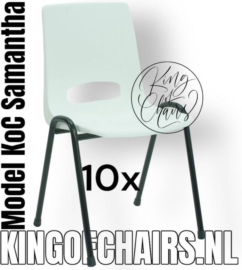 King of Chairs -set van 10- model KoC Samantha wit met zwart onderstel. Kantinestoel stapelstoel kuipstoel vergaderstoel kantine stapel stoel kantinestoelen stapelstoelen kuipstoelen arenastoel schoolstoel De Valk 3320 bezoekersstoel