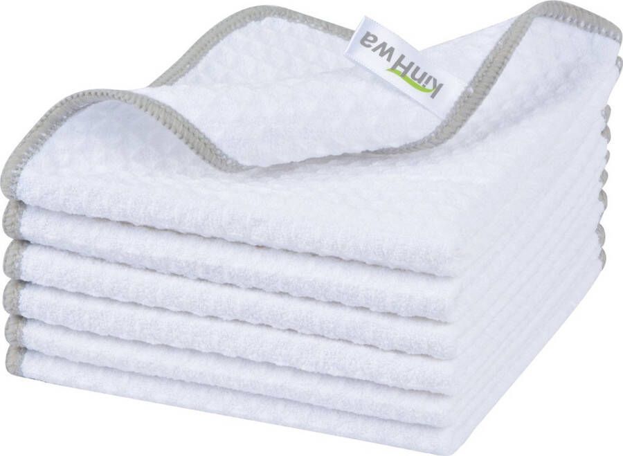 KinHwa Microfiber Vaatdoeken Dikke Wafel Weave Keuken Vaatdoeken Ultra Absorberende Vaatdoeken 30cm x 30cm 6 Pack Wit