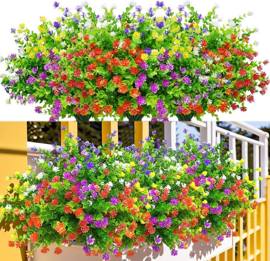 Kinisty 12 Bundles Artificial Flowers Outdoor Weatherproof Artificial Flowers Like Real Artificial Plants UV-Resistant Balcony Plant Plastic Flowers for Outdoor Balcony Box Garden Outdoor