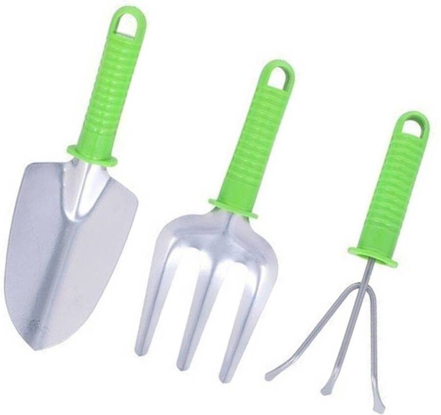 Tuingereedschap Set 3-delig Groen Zilver Harkje Schoffel en Schepje Compact 37 x 6 x 13 cm