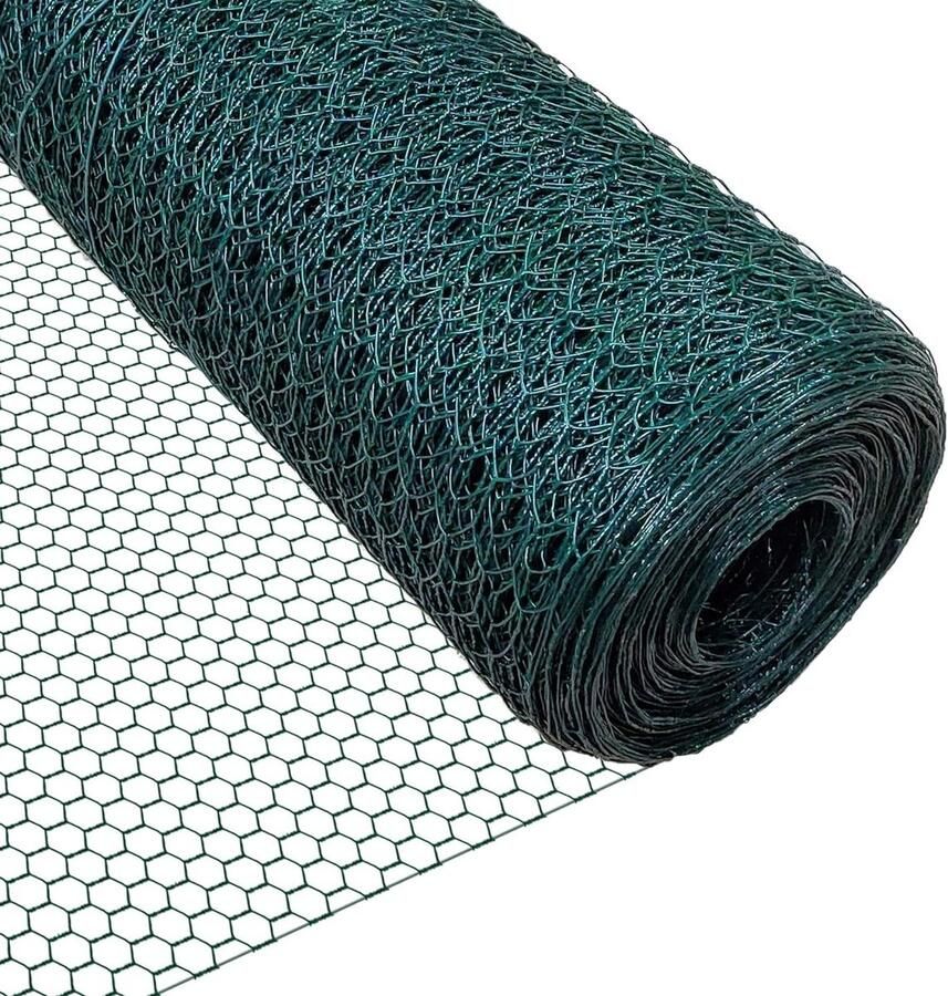 Kippenhek 25m groen pvc maaswijdte 25mm zeshoekig gevogelte hek weerbestendig tuinhek vounot