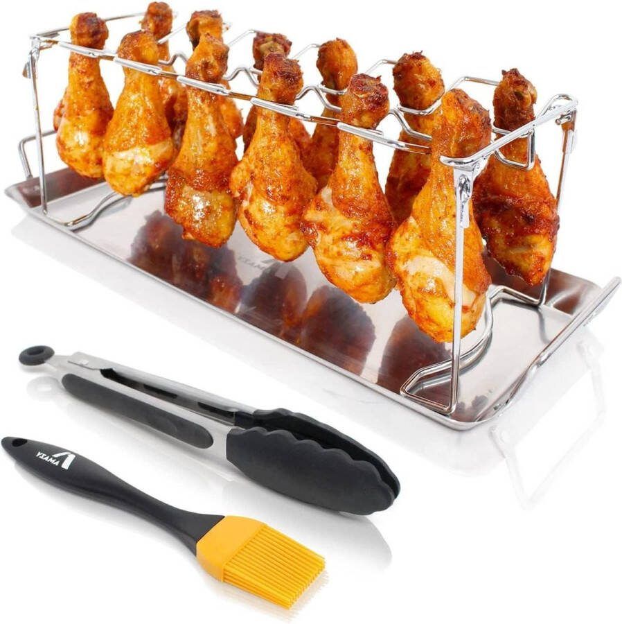 Kippenpotenhouder inclusief lekbakje BBQ-borstel braadslede Roestvrijstalen kippenhouder voor gelijkmatig gekookte kippenpoten