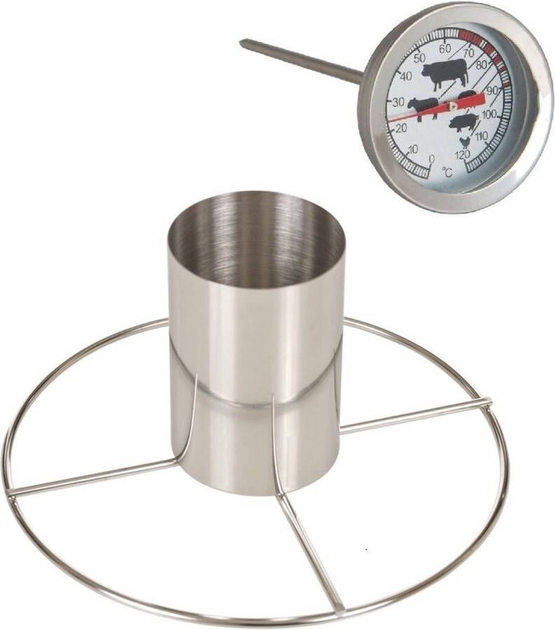 Trendoz Kiprooster kippengrill Voor De Barbecue bbq oven Rvs 20 Cm Met Vleesthermometer Braadthermometer Barbecueroosters