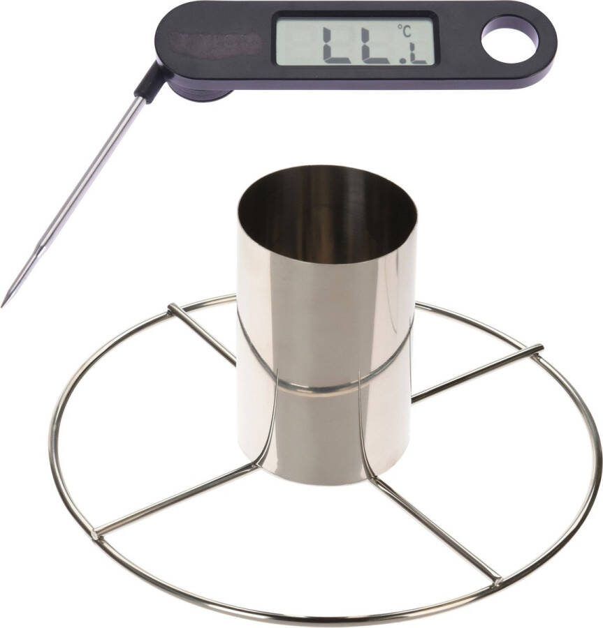 Trendoz Kiprooster kippengrill Voor De Barbecue bbq oven Rvs 20 Cm Met Vleesthermometer Braadthermometer Barbecueroosters