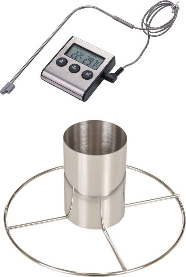 Trendoz Kiprooster kippengrill Voor De Barbecue bbq oven Rvs 20 Cm Met Vleesthermometer Braadthermometer Barbecueroosters