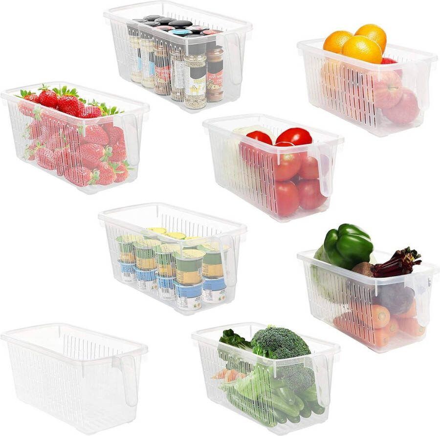 Kitchen Freezer & Cabinets Storage Containers with Handles 32cm Total Length Clear Plastic Fridge Trays For Bathroom Cellar Drawers Home Organization