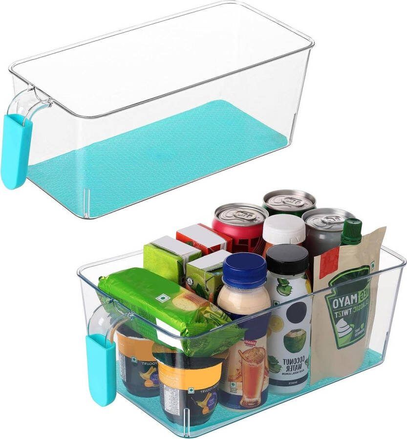 Kitchen Fridge Storage Containers with Non-Slip Base and Handles 2-Pack Clear Plastic Trays for Bathroom Cellar-Cabinet Drawers and Freezer