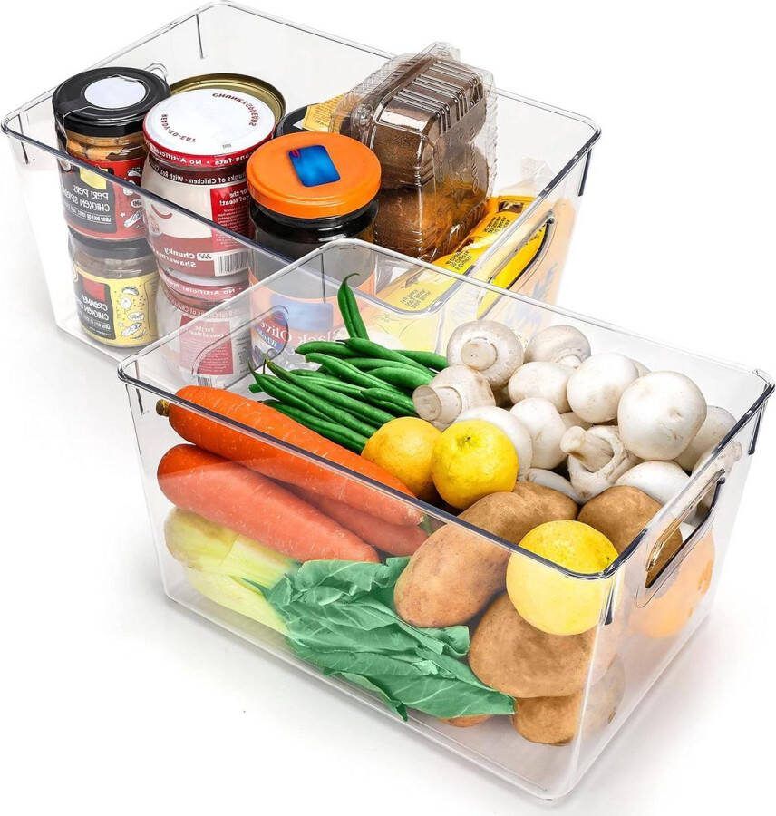 Kitchen Refrigerator & Cabinets Storage Trays 2 Pack 26cm Total Length Clear Plastic Fridge Baking and Bathroom Organization