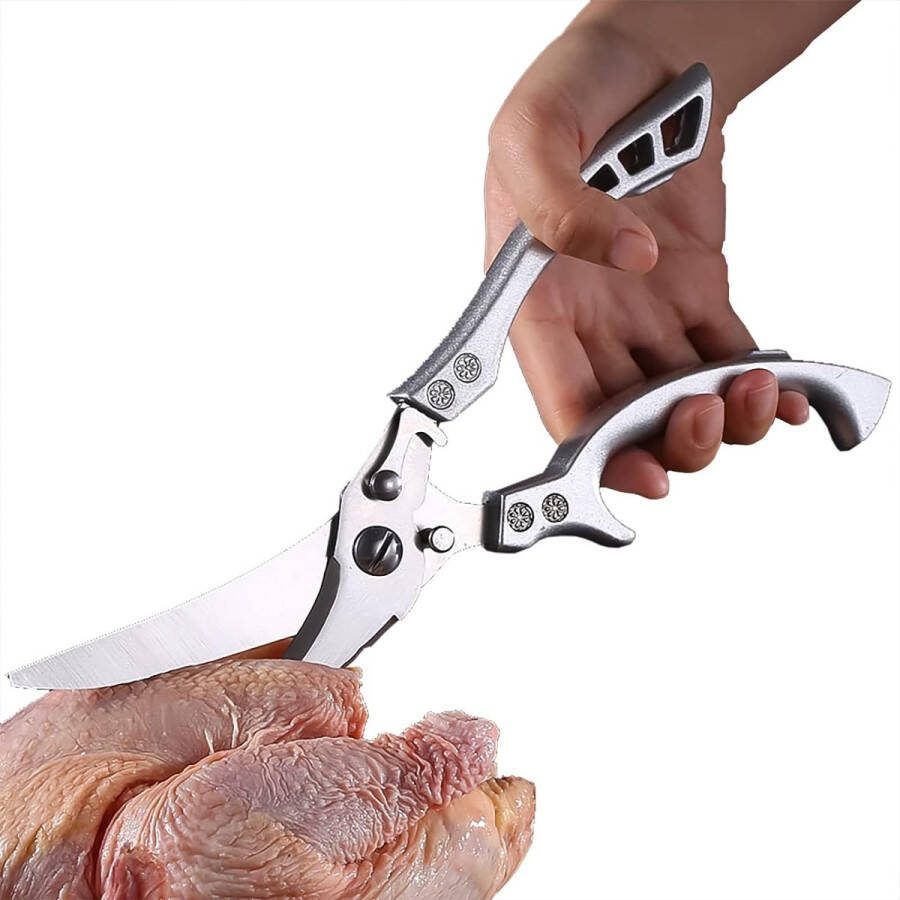 Kitchen Scissors with Metal Handles for Chicken Poultry Fish Meat and Vegetables Sharp Bone Scissors Stainless Steel (KD7)