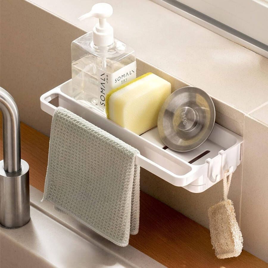 Kitchen Sink Caddy Organizer Sponshouder met afvoerbak voor gootsteenplug sponzen theedoekopslag multifunctionele wandplank voor keuken badkamer