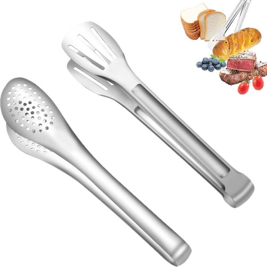 Kitchen Tongs 23 cm Barbecue Tongs Food Tongs Stainless Steel BBQ Barbecue Tongs Long Serving Tongs Sausage Tongs Multi-Purpose Tongs Suitable for Turning Steak Bread Barbecue Food (2 Pieces)