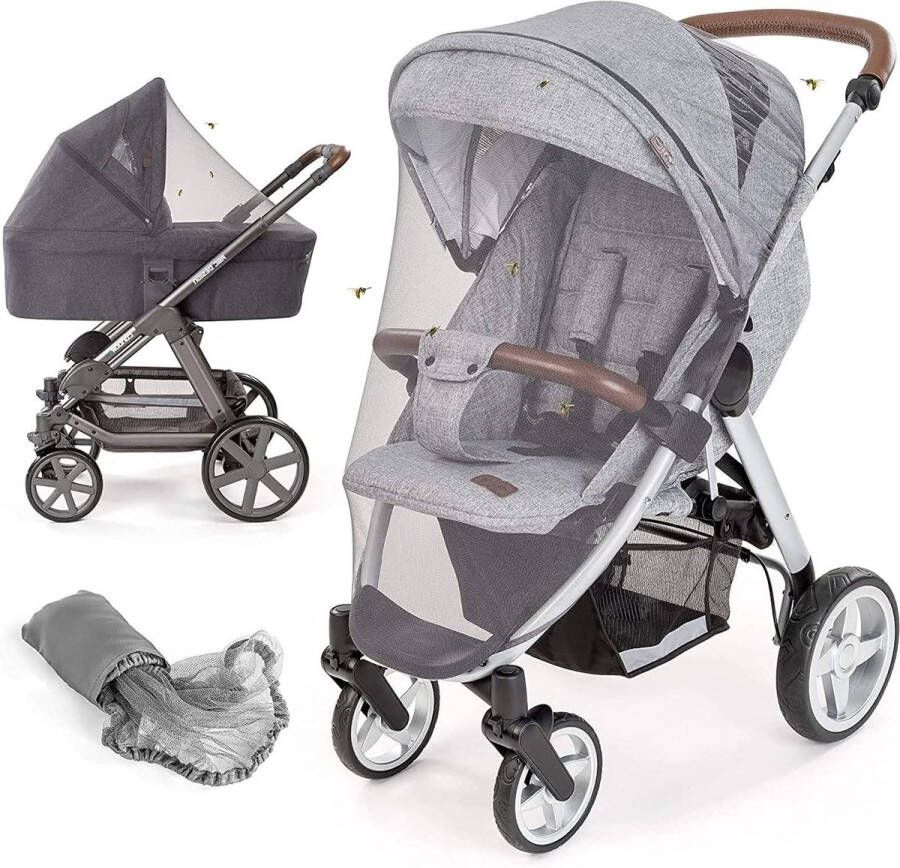 Klamboe Kinderwagen Universeel voor Wandelwagen Reiswieg en Buggy Wasbaar Duurzaam Fijn Gaas Insecten Bescherming Grijs