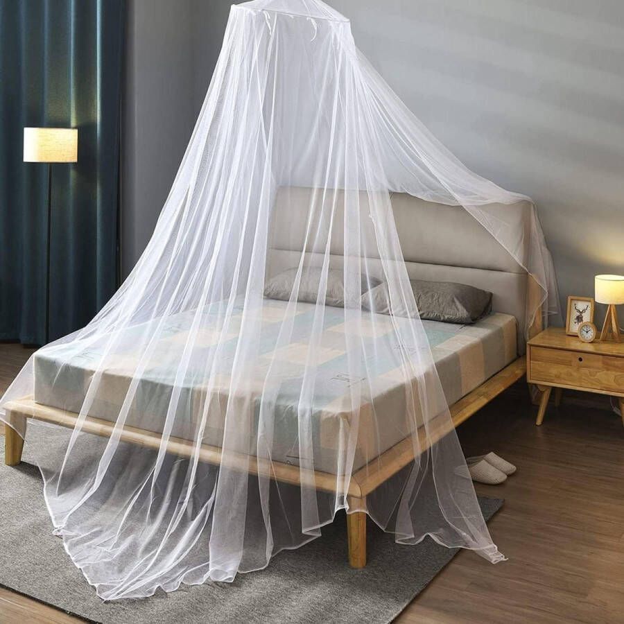 Klamboe Muggennet Tweepersoonsbed Ophangen Bedhemel Rond Zwart Bescherming tegen Muggennet voor Thuis Tuin Balkon Camping 125m x 26m Wit