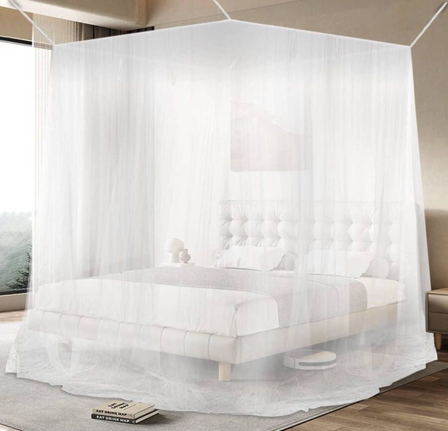 Klamboe tweepersoonsbed groot muggennet anti-muggen fijnmazig vierkant comfortabel muggennet voor tweepersoonsbed en eenpersoonsbed als bed muggenbescherming 200 x 220 x 210 cm