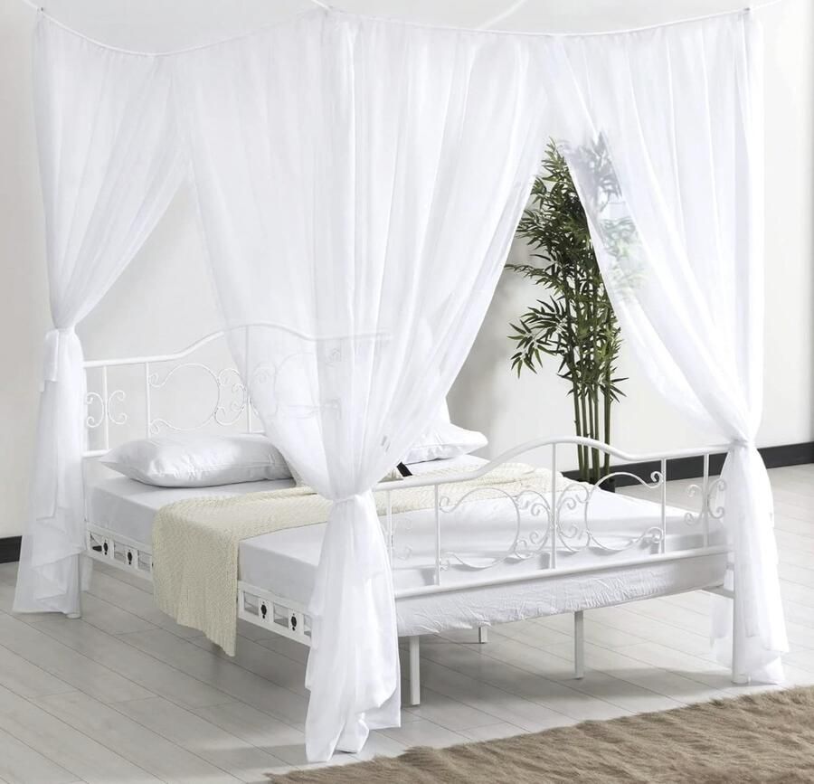 Klamboe tweepersoonsbed klamboe bed met 4 vermeldingen groot draagbaar muggennet met fijnmazig voor op reis en thuis wit 190 x 240 x 210 cm