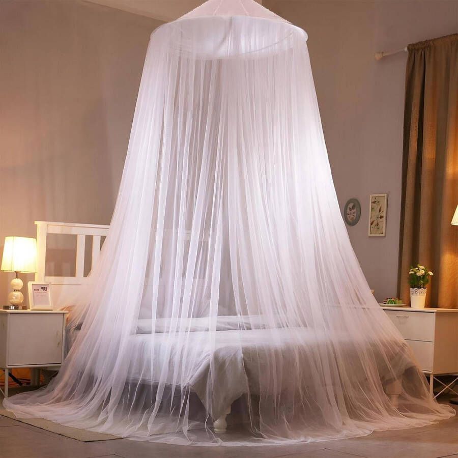 Klamboe voor tweepersoonsbed eenpersoonsbed muggennet koepel van polyester baldakijn wit draagbaar met fijne mazen 60 x 250 x 900 cm