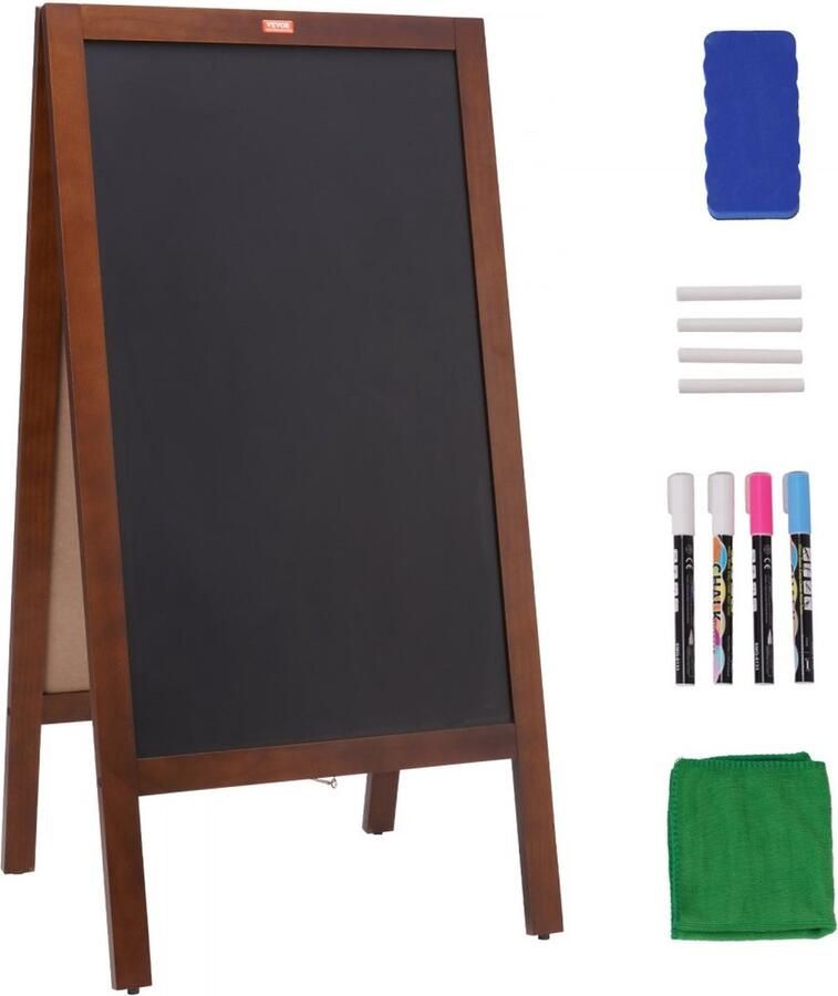 Klantenstopper reclamestandaard met houten frame 508 x 1016 mm reclamebordstandaard 432 x 750 mm eetbord bruin incl. 8 krijtstiften om met krijt te schrijven voor restaurants bars etc