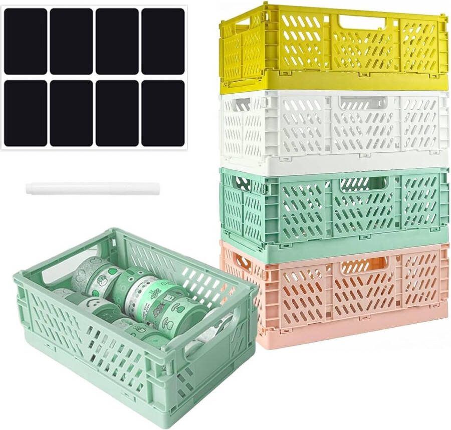 Klapbox 4 stuks klapkist kunststof klapmand kleine vouwdoos kleine vouwdoos kleurrijke opbergkist voor keuken badkamer kantoor slaapkamer klaslokaal 20 5 x 14 7 x 9 3 cm