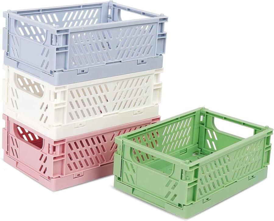 Klapkisten plastic klapbox klein stapelbare fruitkist voor keuken slaapkamer 4 stuks Inklapbare box