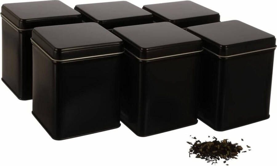 Klassiek vierkant stapelbaar bewaarblik metaal 6 stuks 140g Earl Grey 98 x 76 x 76cm (HBD) incl. etiketten koffie kruidenblikje Theedoos