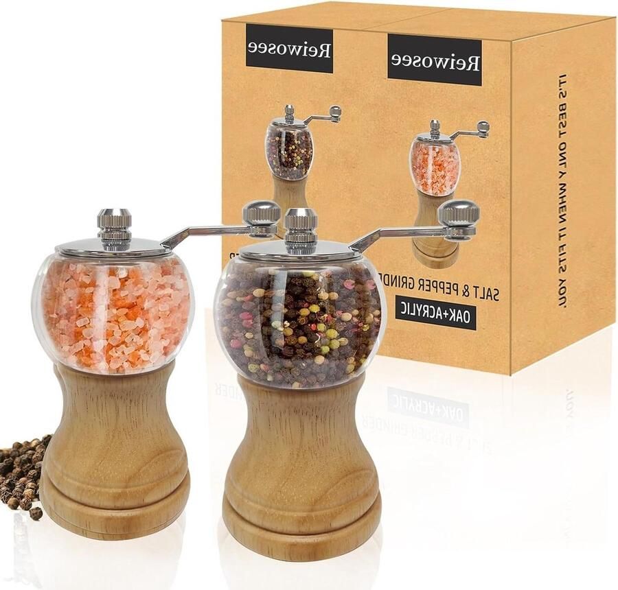 Klassieke Handgeschudde Peper Grinder Set Prachtig Zout Grinder EP Materiaal Acryl Keramische Bladen Regelbare Grove Molen Vers Gemalen Peper Zeezout (2pcs Grinder)