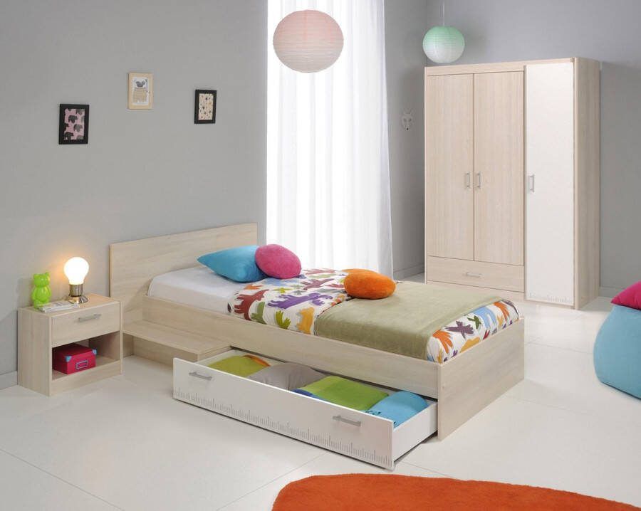 Kledingkast IPLIA 3 deuren en 1 lade L112 cm Eiken en wit L 112.2 cm x H 179.7 cm x D 52 cm