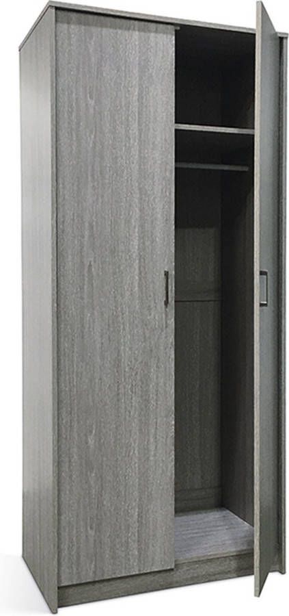 Kledingkast Loek Grijs Breedte 80 cm Hoogte 180 cm Diepte 54 cm Met planken Met openslaande deuren