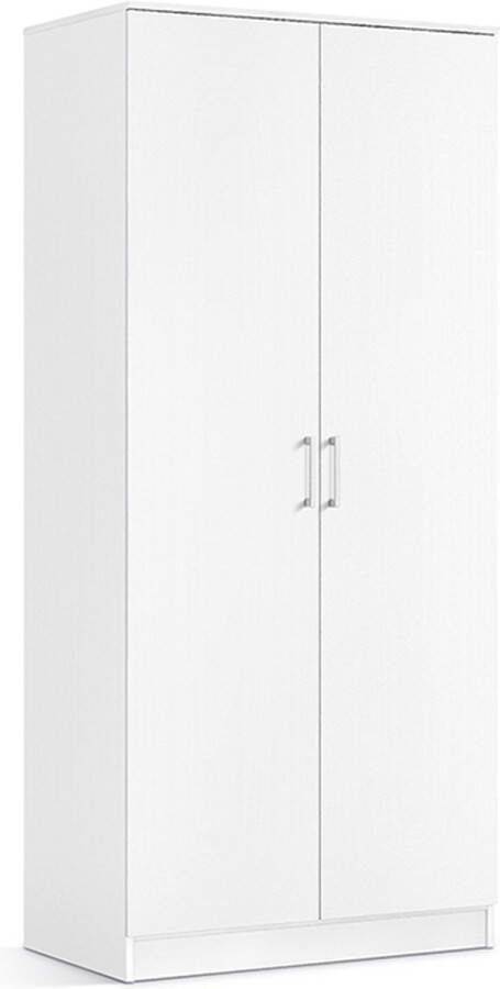 Kledingkast Loek Wit Breedte 80 cm Hoogte 180 cm Diepte 54 cm Met planken Met openslaande deuren