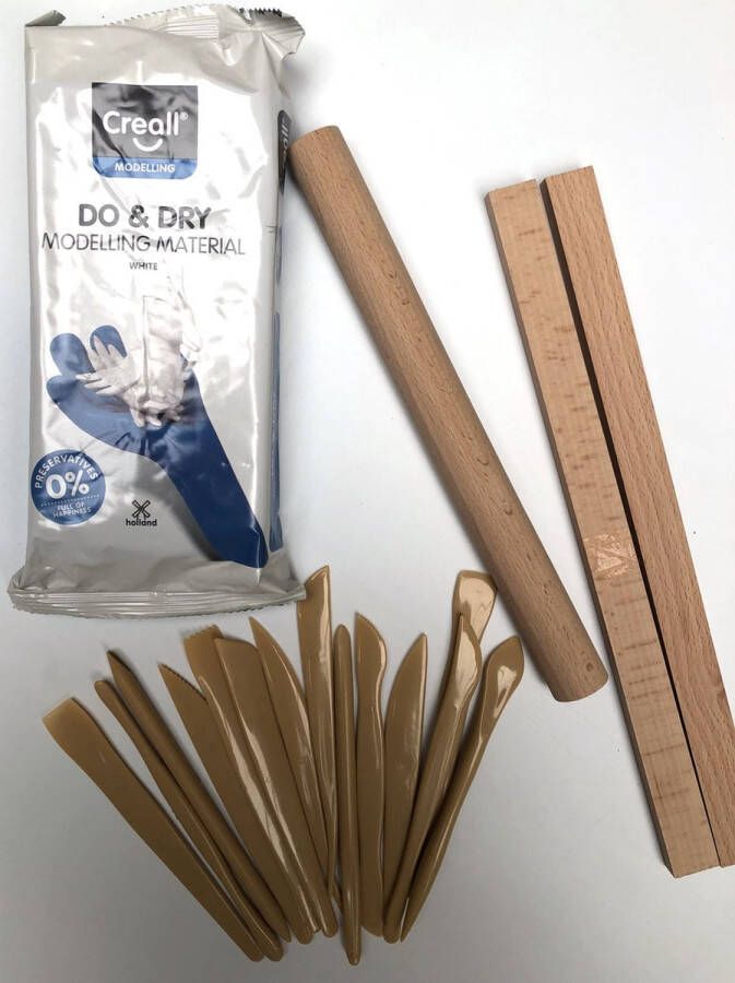 Klei Pakket: 1kg Witte Klei Spatels Kleilatten Roller
