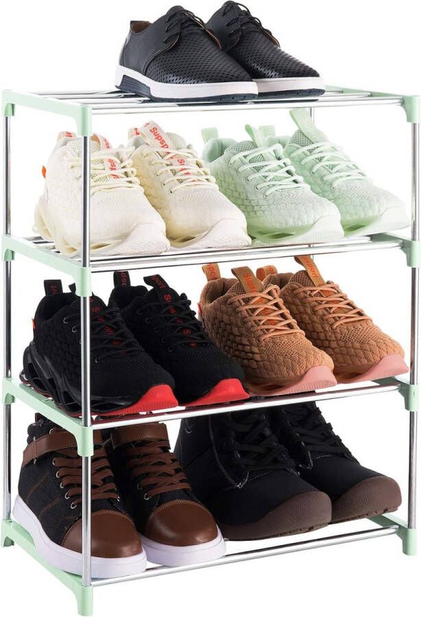 Klein schoenenrek met 4 niveaus schoenenrek voor maximaal 8 paar schoenen voor entree kast voor ruimtebesparende opslag (groen)