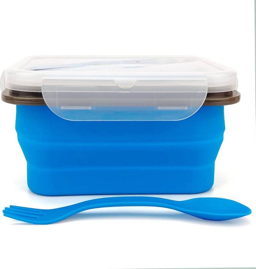 Kleine campingvoedselcontainers 700 ml opvouwbare bentobox siliconen lunchbox opvouwbare voedselopslagcontainers met 2 in 1 serviesgoed en luchtdicht deksel blauw
