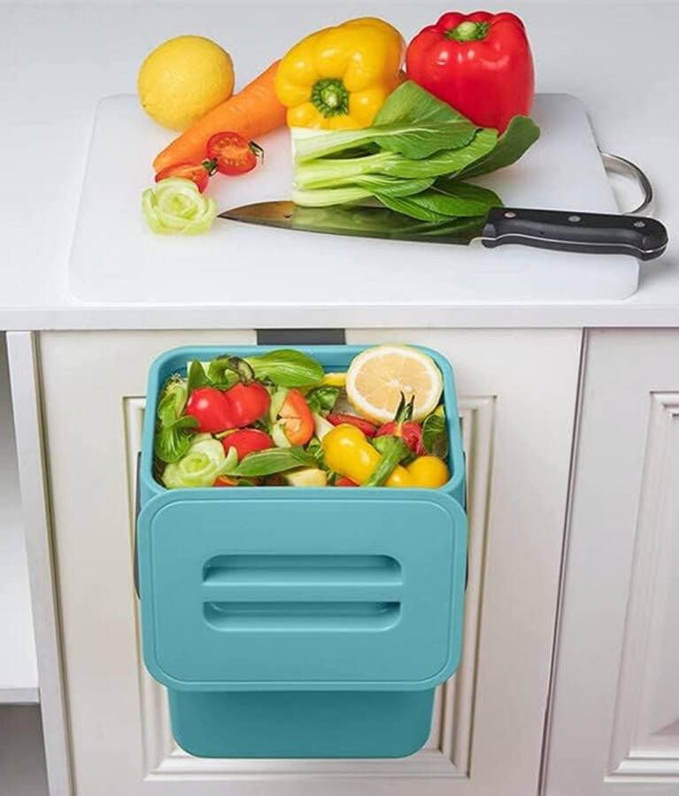 Kleine compostbak voor keuken -1 3 gallons 5 l prullenbak voor keuken aanrecht container bak met deksel voor vuilniscomposter keuken-indoor prullenbak voor keuken (blauw)