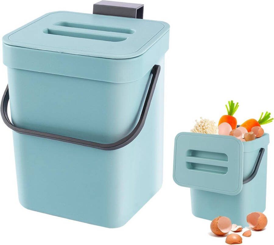 Kleine compostemmer voor de keuken vuilnisemmer hangende biologische afvalemmer vuilnisemmer voor werkblad container met deksel composter voor binnen 3 l blauw