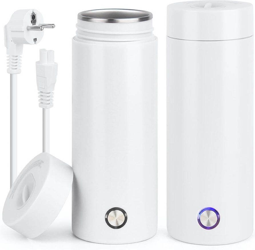 Kleine draagbare waterkoker 400 ml 3-in-1 mini-verwarmingsbeker automatische uitschakeling reiswaterkoker theepot 5 minuten snel koken koffie en thee (wit)