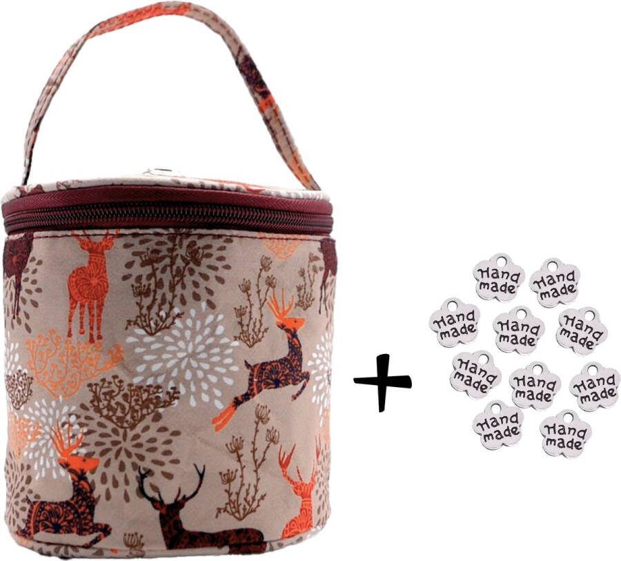 Kleine garenopbergtas met doortrekgat voor je wol voorkomt wegrollen perfect voor het opbergen van 1 bolletje wol je haaknaald en het telpatroon met 10 'handmade' bedels