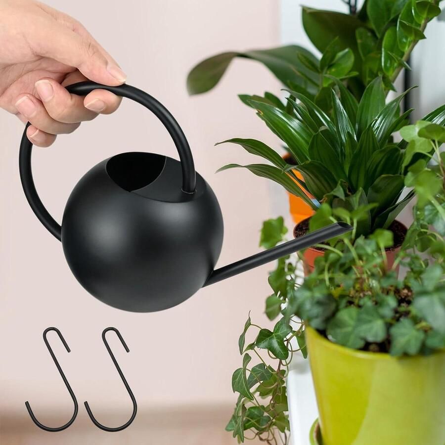 Kleine gieter voor kamerplanten 400 ml roestvrij staal lange uitloop bloemgieter voor vetplanten zwart