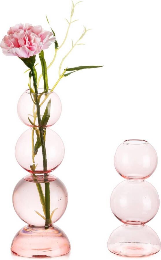 Kleine glazen vaas voor bloemen roze glazen vaas voor esthetische kamerdecoratie gekleurde knop vaas enkele stam vaas decoratieve blaas vaas voor woonkamer tafelblad slaapkamer ornamenten