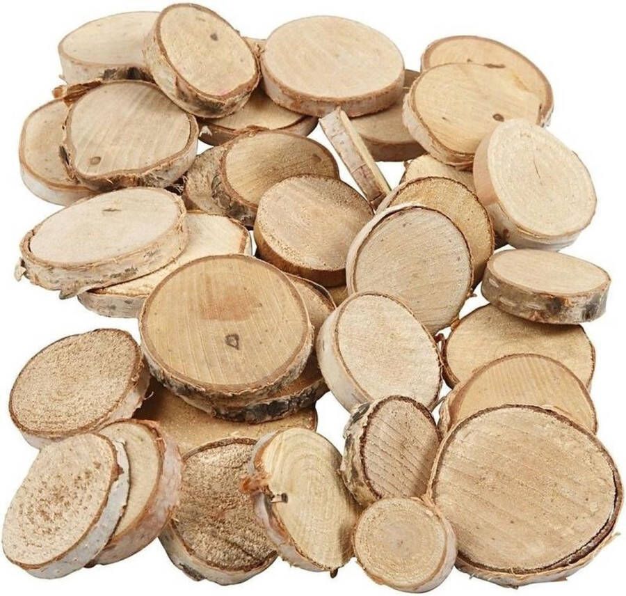 Kleine houten schijfjes mix 1200 gram- circa 280x stuks decoratie boomschijfjes