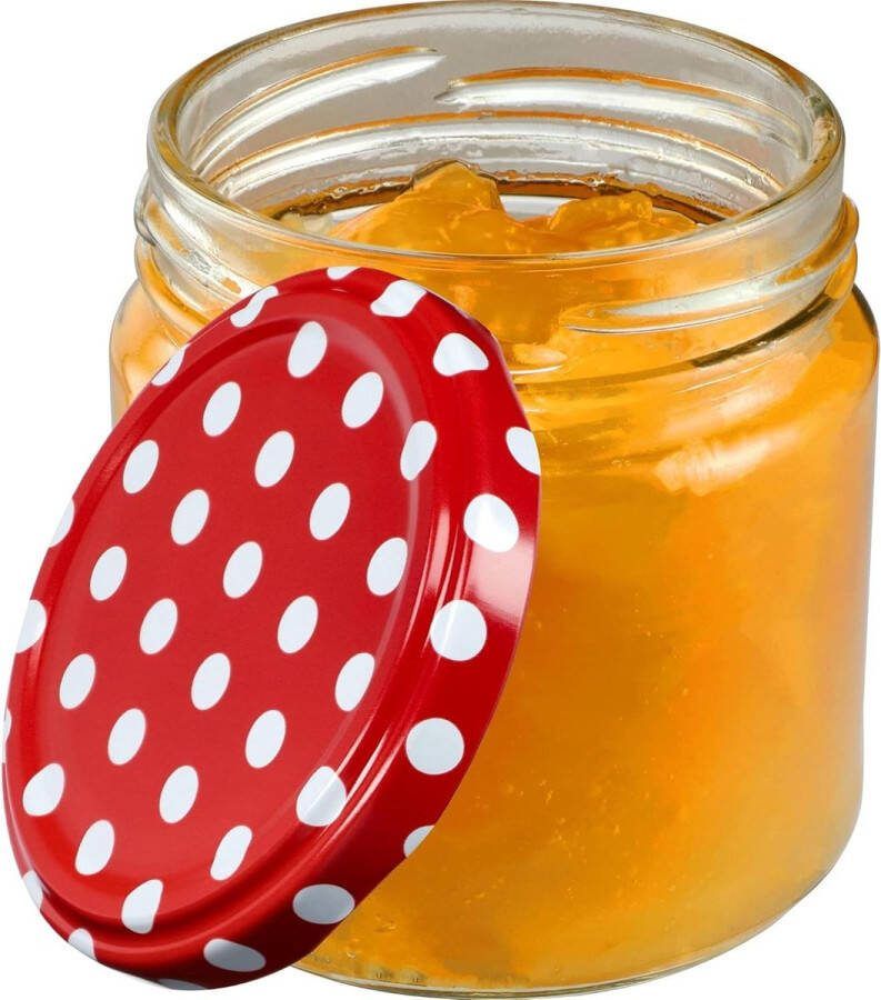 Kleine inmaakpotten 200 ml jampotten fi66 mm mini-glazen voor honing en specerijen luchtdicht weckpotten potten ronde glazen (10 stuks rood gestippeld) keuken benodigdheden jampotjes met deksel