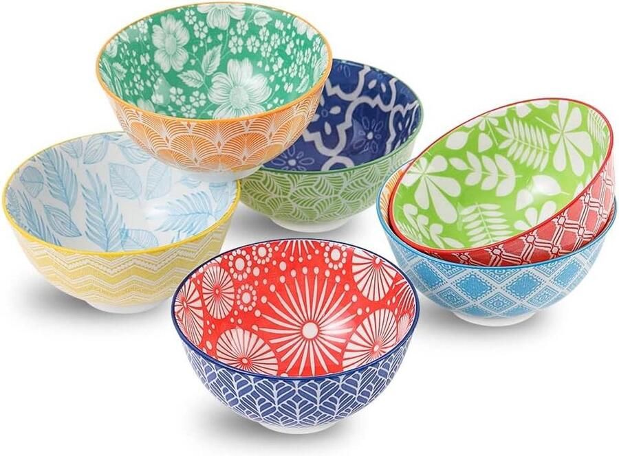 Kleine keramische dessertkom Porselein 10oz Leuke Kom Set voor Rijst-Soep-Snack-Ijs-Bijgerechten Kleurrijke Keuken Serveerkommen Sets Magnetron en Oven Vaatwasmachinebestendig 10. Kommenset