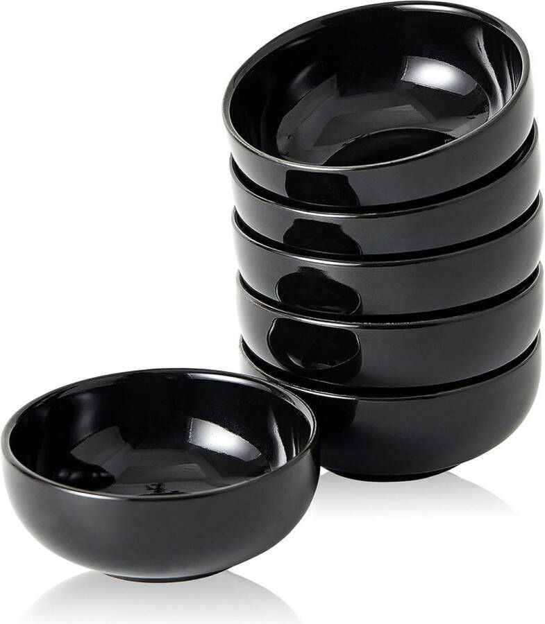 Kleine Keramische Kommen 70ml Set van 6 Mini Bowls Dipping Sojasaus Schotel 7.5cm Dip Pinch Bowl (zwart) Kommenset