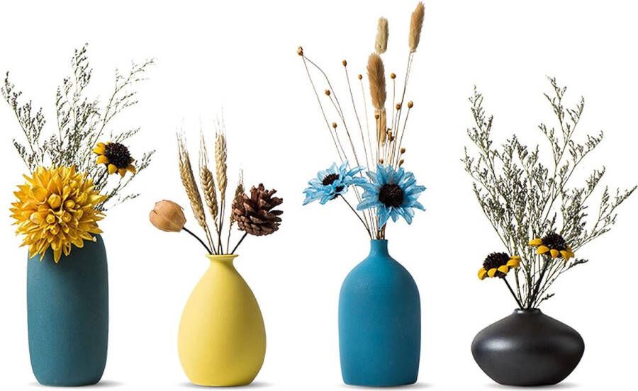 Zhs Kleine Keramische Vazen voor Bloemen Decoratieve Vaasset voor Woonkamer Mini Handgemaakte Matte Vazen voor Tafeldecoratie Als Middelpunt Modern Marinegroen Geel Hemelsblauw Zwart Kleurvazen