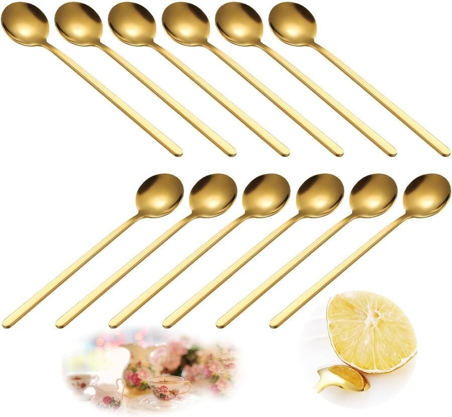 Kleine koffielepels van roestvrij staal 12 stuks gouden koffielepels spiegelgepolijste theelepel ronde dessertlepel mini-theelepel menglepel roestvrijstalen lepel voor thuis keuken café dessertwinkel bar