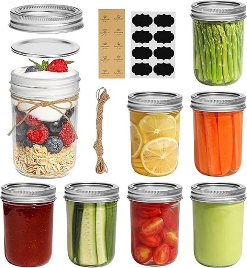 Kleine Mason-potten van 250 ml 8 stuks glazen pot met standaard opening deksels en afsluiting kleine glazen inmaakpot voor kruiden jam honing gelei dessert cadeaus DIY-kaarsen