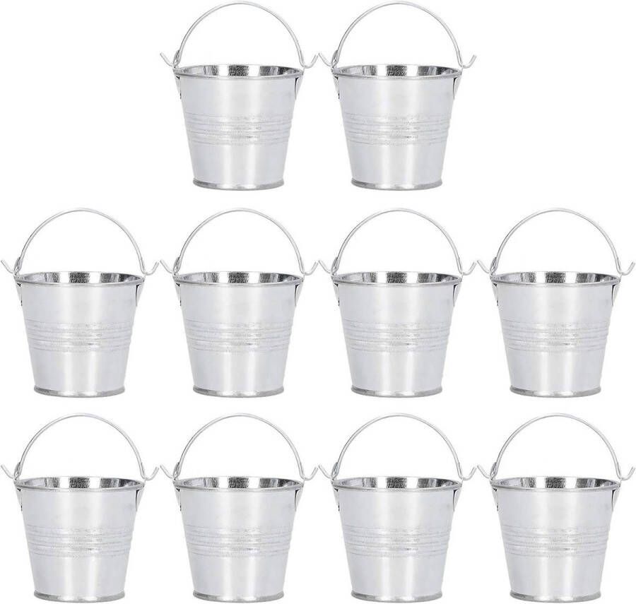 Kleine Metalen Emmers 10 STKS Mini-emmers voor Kerst Gegalvaniseerde Emmers Snoepemmer (Helder zilver)