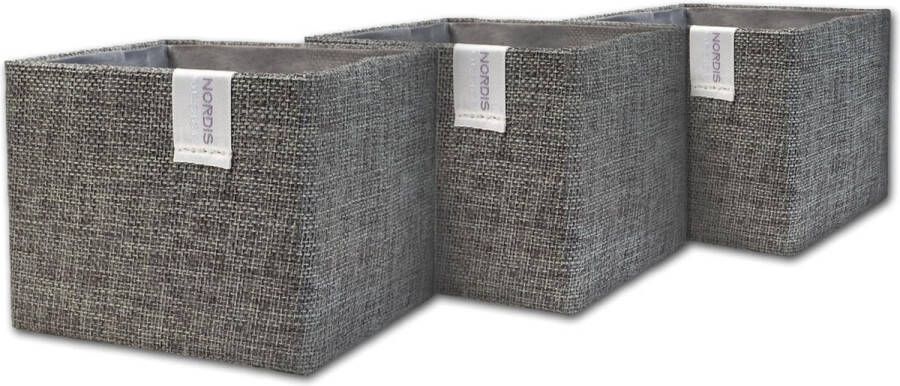 Kleine opbergmandjes 3-delige set (11 x 11 x 9 cm) kleine opbergmand als opbergdoos voor de badkamer organizer luiercommode en opbergmand keuken opbergdoos stof grijs effen