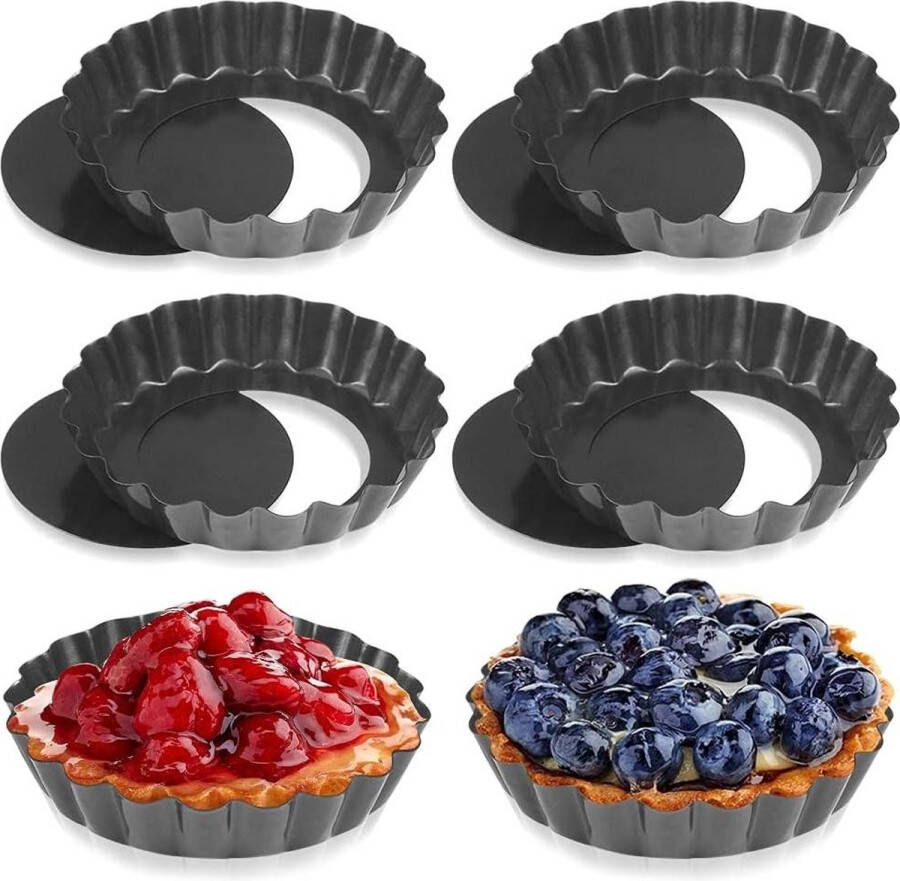 Kleine taartvorm 6 stuks 10 cm tartelette hefbodem mini-taartjes bakplaat non-stick rond tartelette vormen